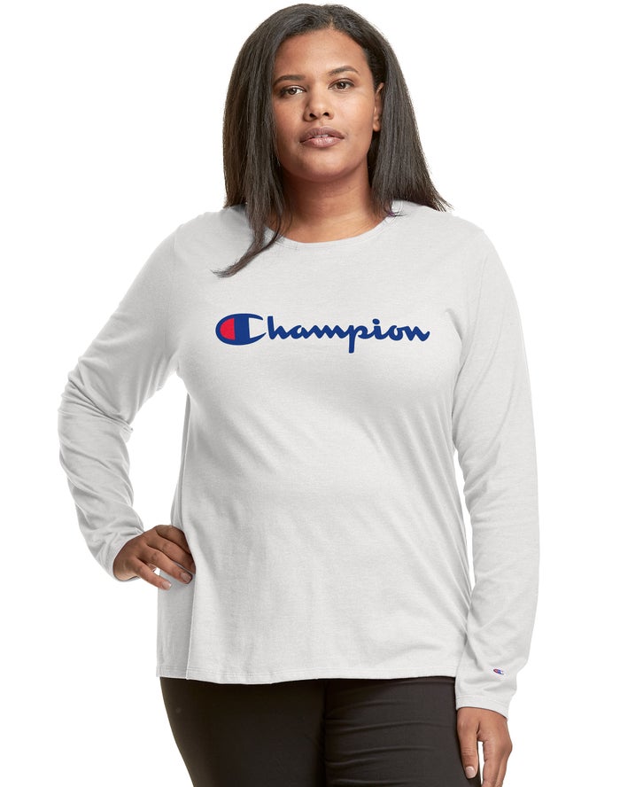 Champion T-Shirt Dames - Wit - Plus Classic Long-Sleeve Script Logo ( 625034-VEJ )